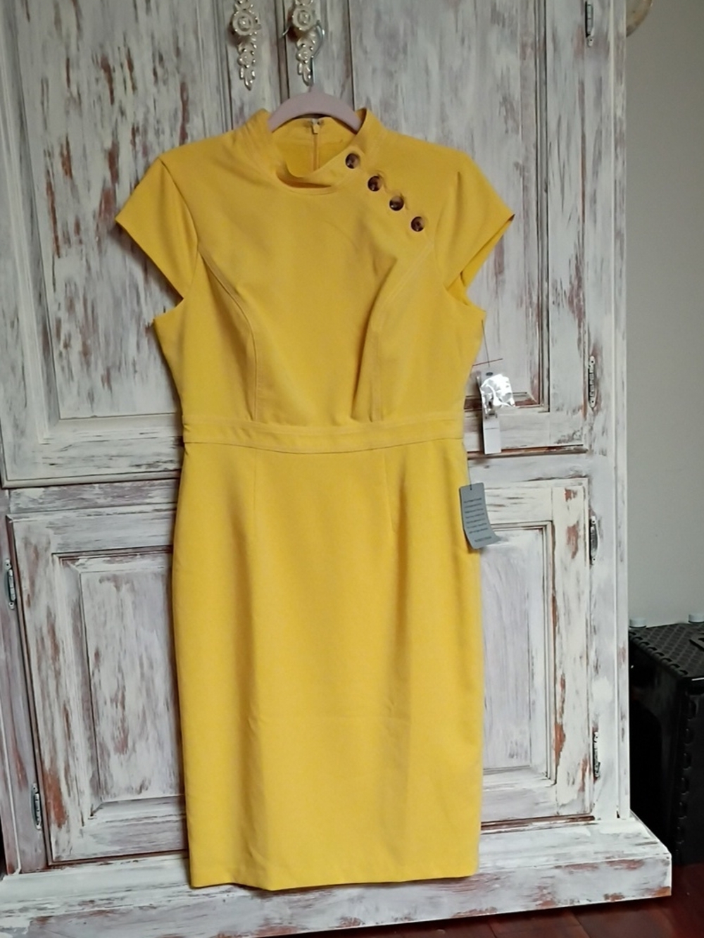 Maggy London Yellow Button-Accent Sheath Dress NWT